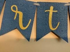Happy Birthday Banner, Embossed Blue Banner Bunting with Gold Glitter Letters