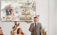 Personalised Wedding Engagement Photo Banner Gold Balloon Celebration Party