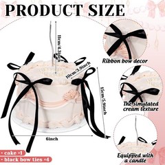 6 Inch Fake Cake With Black Bows Round Artificial Coquette Dessert Decor