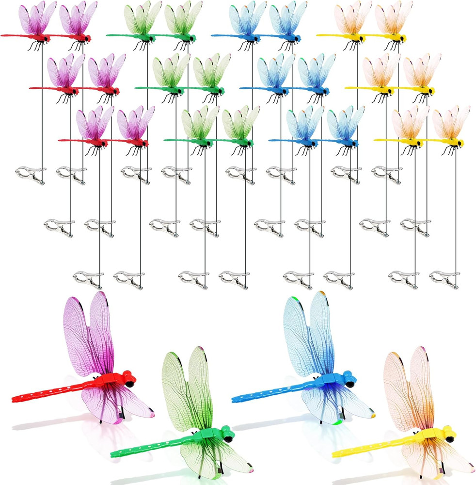 24 Pack 3D Dragonfly Clips, Fake Dragonflies with Stakes