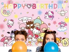 Hello Kitty Theme Party Decoration 5×3 ft Happy Birthday Backdrop Banner Decor