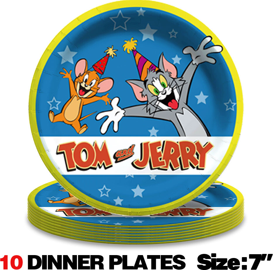 Tom and Jerry Paper Plates Party Supplies Tableware Disposable Dinnerware 10pcs