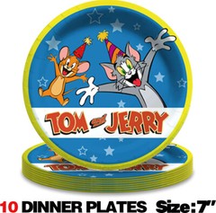 Tom and Jerry Paper Plates Party Supplies Tableware Disposable Dinnerware 10pcs