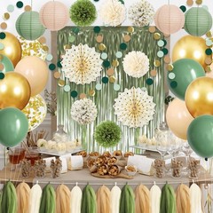 Sage Green Gold Party Decorations, 45Pcs Kit Balloons Paper Pompoms Tassel Ga…