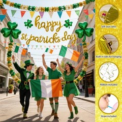 Happy St. Patrick’s Day Script/Cursive Gold Letter Balloons, 18 Inch Irish Fe…