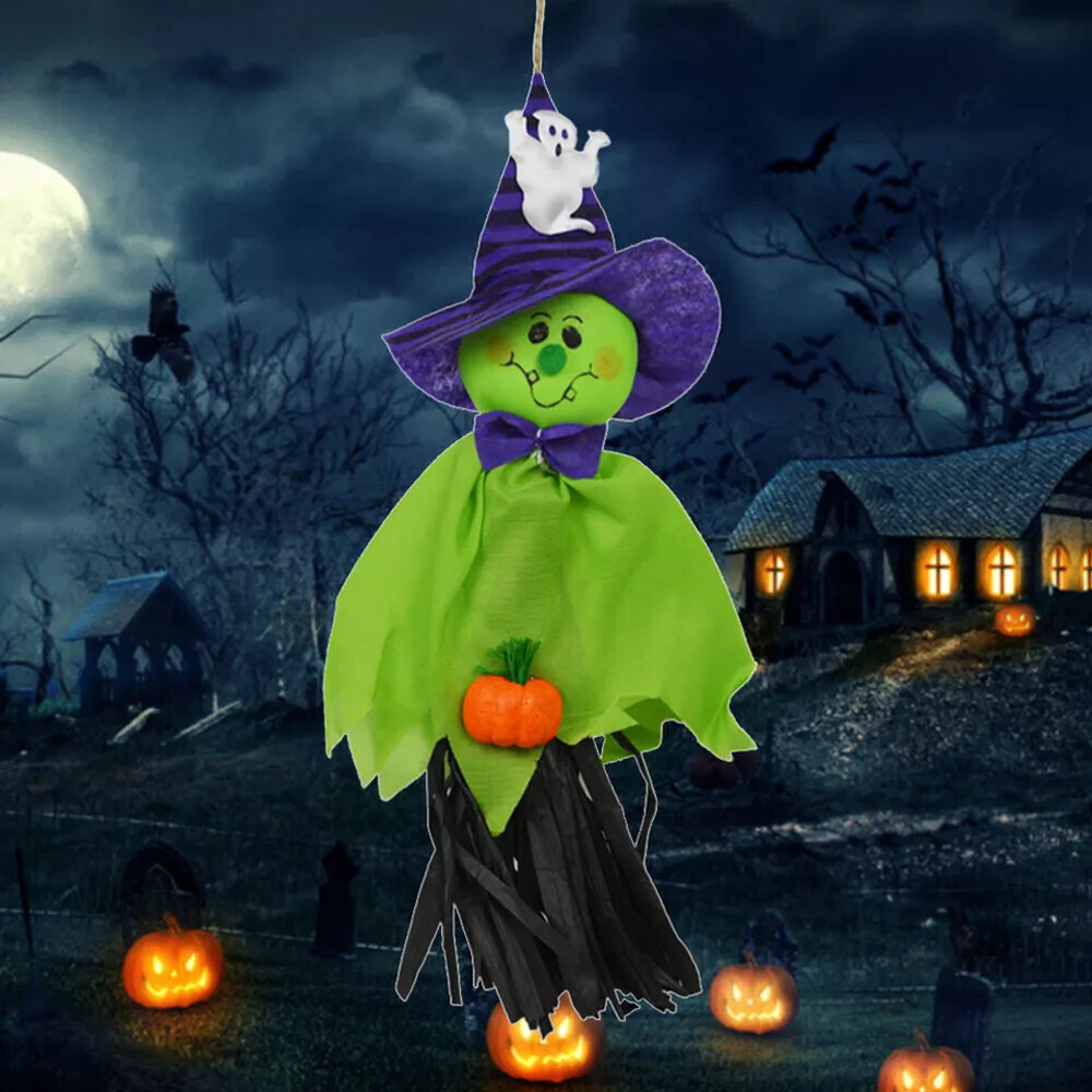 Scary Halloween Ghost Windsock Hanging Scarecrow Witches Pendant Straw — Green