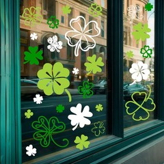 9 Sheets St. Patrick’s Day Shamrock Window Cling Stickers Window Decals Green Wh