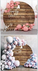 Leyiyi 7.2×7.2ft We Can Bearly Wait Round Backdrop Cover Rustic Wood Board M3