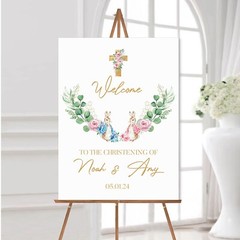 Personalised Christening Welcome Sign Baptism Party Poster Peter Rabbit Theme