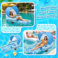 Motorized Inflatable Pool Float with Canopy & Cup Holders for Adults
