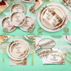 Boho Bridal Shower Decorations Set, 168 Pcs Plates & Napkins for 24 Guests, Miss
