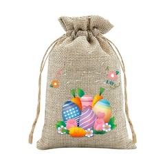 Easter Rabbit Drawstring Bags Set of 30 for Candy Present Pouch Linen Mix