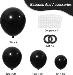 135Pcs Black Balloons Different Sizes 18 12 10 5 Inch for Garland Arch, Latex Ba