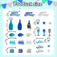 Blue and Silver Happy Birthday Confetti, 3000 Pcs Birthday Cake Table Metallic F