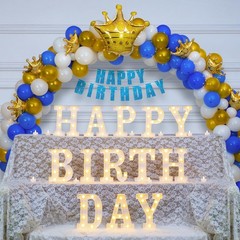 173pcs LED Marquee Birthday Sign with Crown, Gold Foil Balloons & Banner – Party