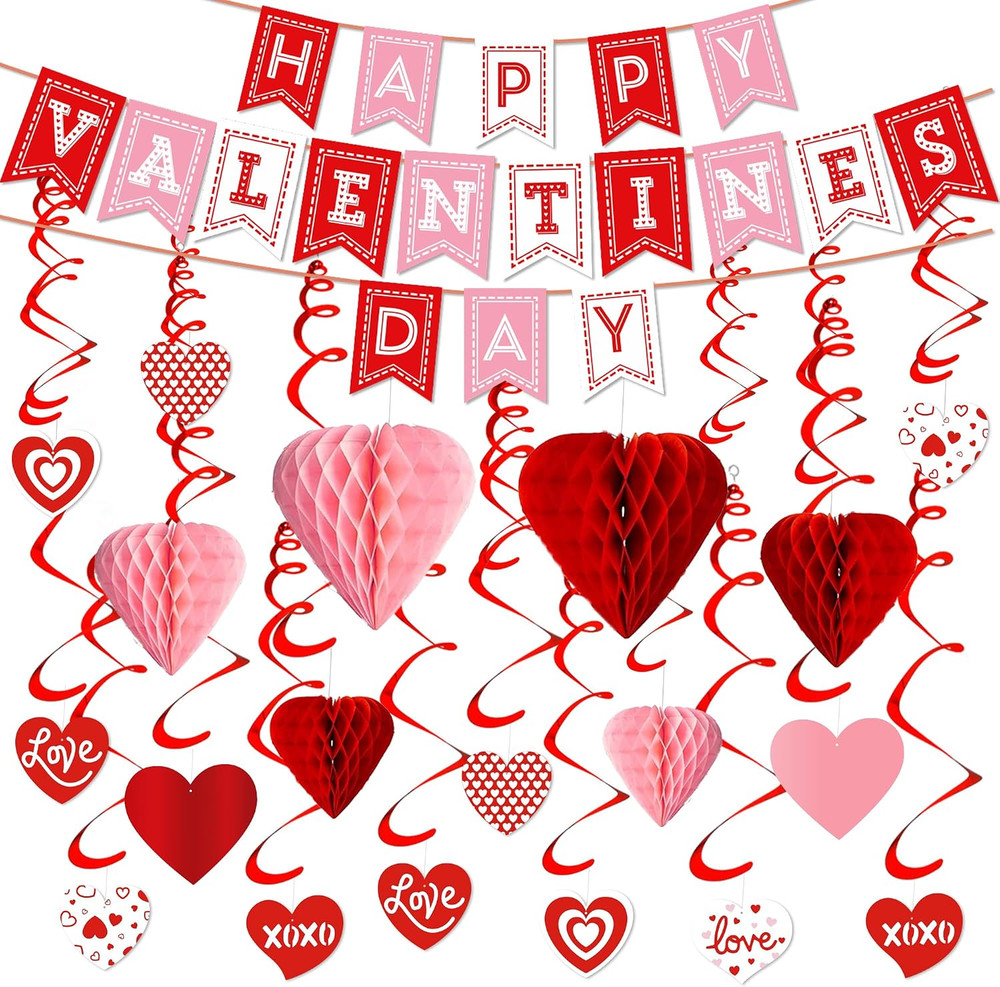 Valentines Day Decorations Kit 31 PCS Valentine’S Swirl Hanging Decorations with