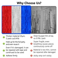 Patriotic Red White Blue Thicken Foil Fringe Tinsel Backdrop 3.2×8.2 Ft 2 PK