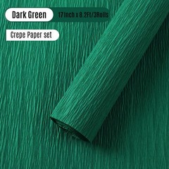 3 Rolls Heavy Duty Dark Green Crepe Paper Flower DIY Craft Party 17×98 Inch