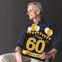 Large Happy 60Th Birthday Party Yard Sign Black Gold 60 Birthday Yard Signs with