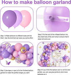 Kit de arco de guirnalda de globos de mariposa rosa púrpura, baby shower de mari
