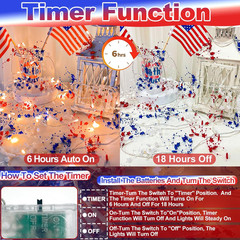 [Timer] 2 Pack 4Th of July Decorations 250Th Anniversary Red White and Blue Ligh