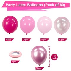 Pink Balloons Set,60pcs 12 inch Metallic Pearl Pink, Hot & Pastel Pink Latex …
