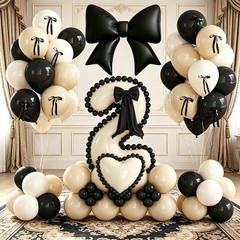 Black Bow 2nd Decorations, White Sand Black Balloons with Bow Heart Number 2 …