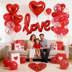 Valentines Day Decorations with Red Heart Balloons and Love Balloon, Fake Ros…