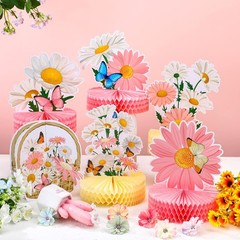 9Pcs Daisy Flower Honeycomb Centerpieces Pink Butterfly Birthday Baby Shower Dec