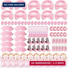 92 Pcs Pink Spa Sleepover Party Supplies for Girls, Include Skincare Headband Se