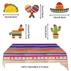 Recosis Fiesta Party Decorations Multicoloured Tablecover Paper Fans Pompoms …