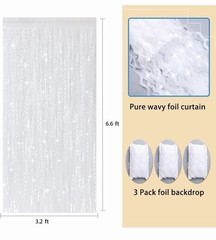 3Pcs Wavy White Metallic Tinsel Curtain Foil Fringe Backdrop3.3 ft x 6.6 ft S…