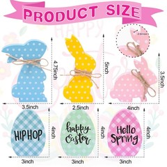 6Pcs Easter Bunny Decorations, Wooden Rabbit Egg Shaped Tabletop Centerpieces…