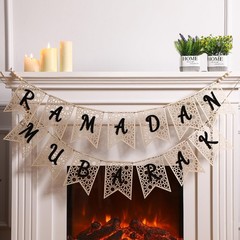 SmoothNovelty 2 Pcs Eid Ramadan Mubarak Banner Wooden Ramadan Mubarak Decorat…