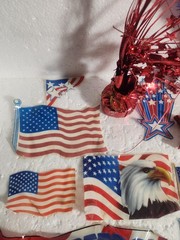 Patriotic Decorations Patriotic Bow, Tinsel Star, Tablecloth, Window Clings…..