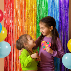 Rainbow Foil Fringe Curtains, 2 Pack Rainbow Birthday Decorations 3.3X6.6Ft Tins