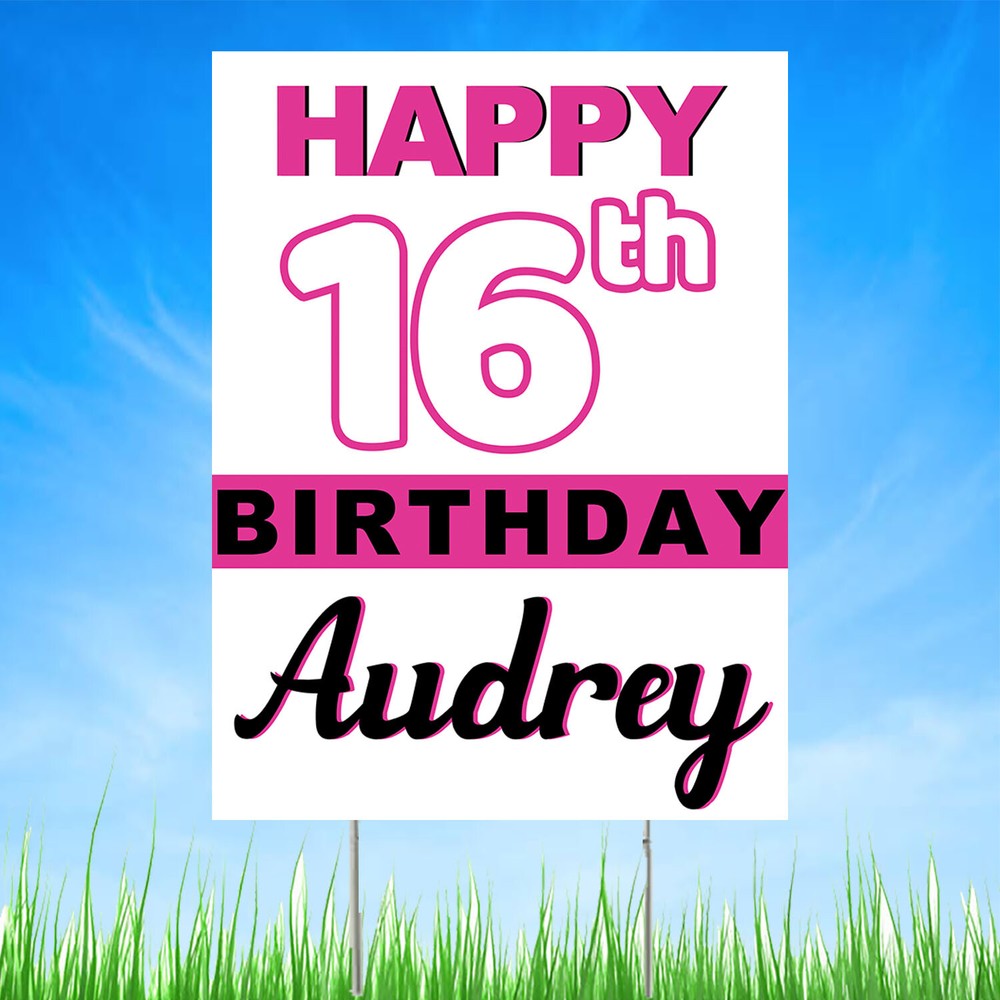 Pink and White Sweet 16 Personalized Yard Sign, 16th Birthday Outdoor Lawn Decor