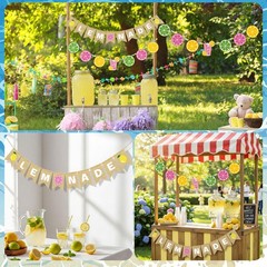 2 Pcs Lemonade Stand Banner Lemonade Stand Supplies Pink Yellow Summer Party …