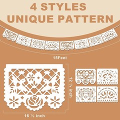 6 Pack White Papel Picado Banner, 90Ft Plastic Mexican Party Wedding Decorati…