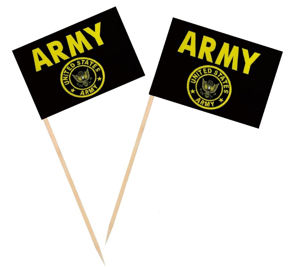 100 Pcs US Army Gold Crest Toothpick Flag Small Mini United States Military C…