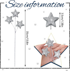 24 Pcs Glitter Star Picks 13.8» Sparkly Star Stem Picks Decoration