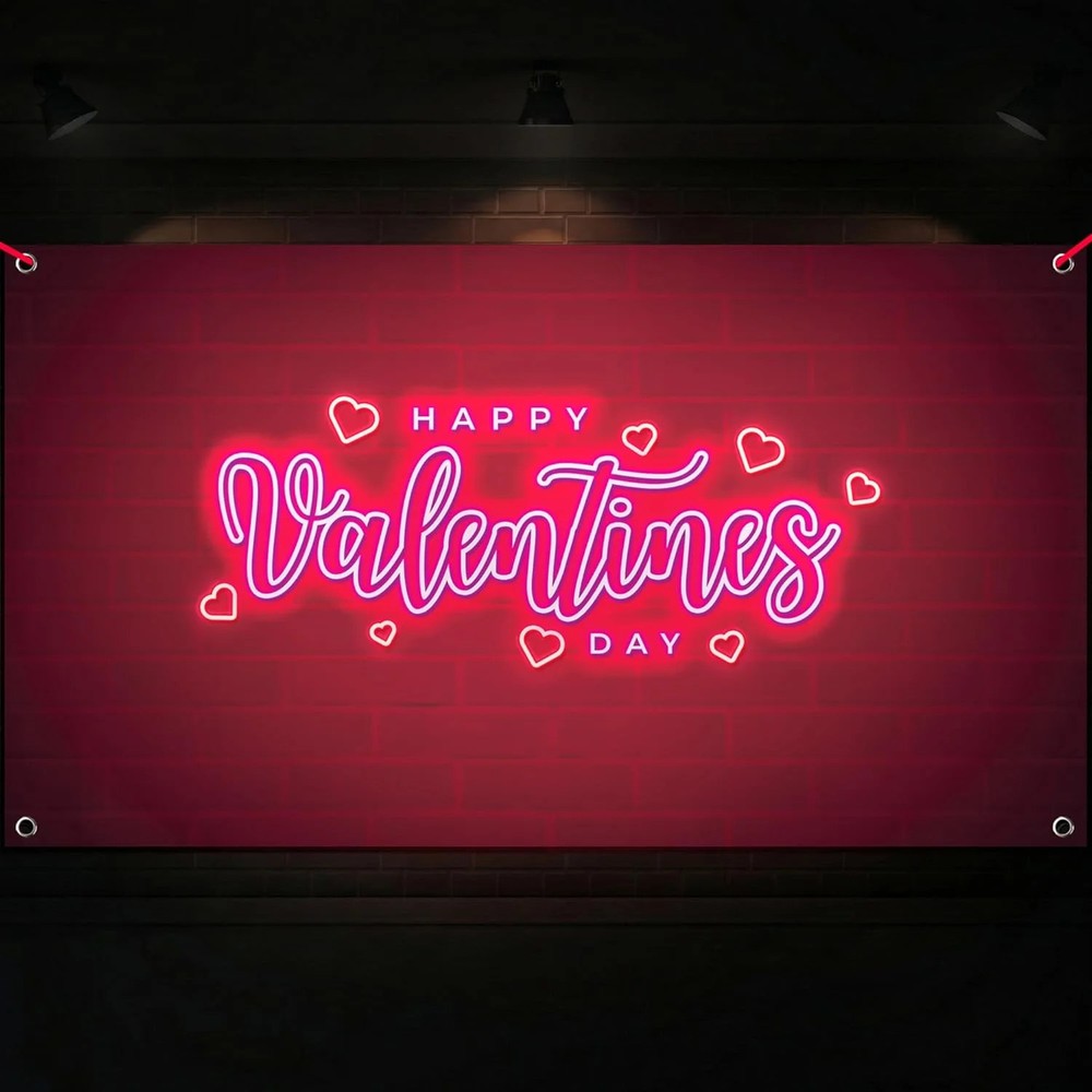 KatchOn, Happy Valentines Day Banner – XtraLarge 72×44 Inch | Neon Valentines Da