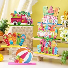 6 Pcs Hello Summer Table Decorations Sign Summer Gnome Wooden Table Centerpie…