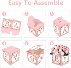 Pink Baby Shower Boxes Decorations – 4 Baby Shower Centerpiece Boxes Gender Reve