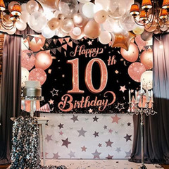 Katchon Extra Large Rose Gold 10th Birthday Banner – 72×44 Inches