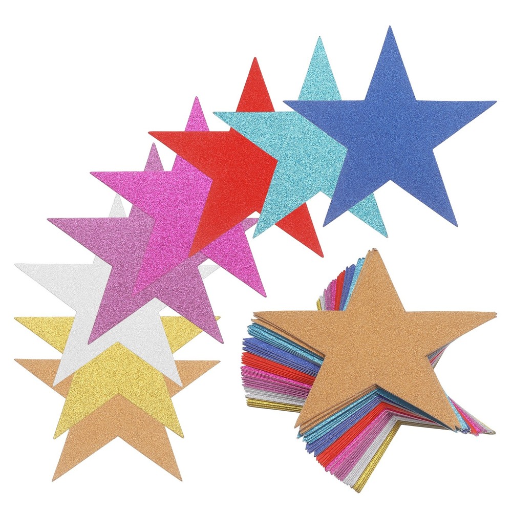40 Pcs Glitter Star Cutouts, 5.9 Inch Paper Stars Confetti Cutouts, 8 Colors
