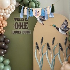 Lucky Duck 1st High Chair Banner – Mallard Gingham Baby Party Highchair Banne…