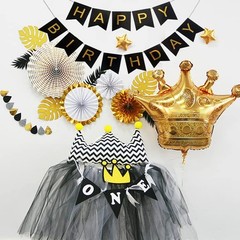 Happy Birthday Banner,Black and Gold Party 8 inches x 5 inches, Regular