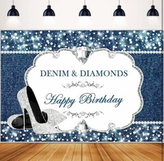 Denim & Diamonds Backdrop Background Birthday Party Decoration 7x5ft