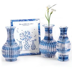 3 Pcs Blue and White Paper Honeycomb Vases, Mini Chinoiserie Vintage Paper Va…